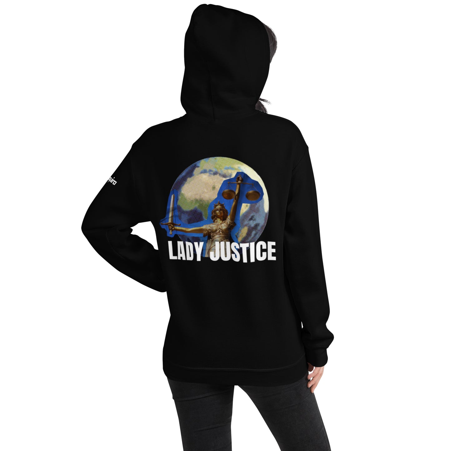 coolane lady of Justice & letter Graphic Drawstring Thermal lined Hoodie