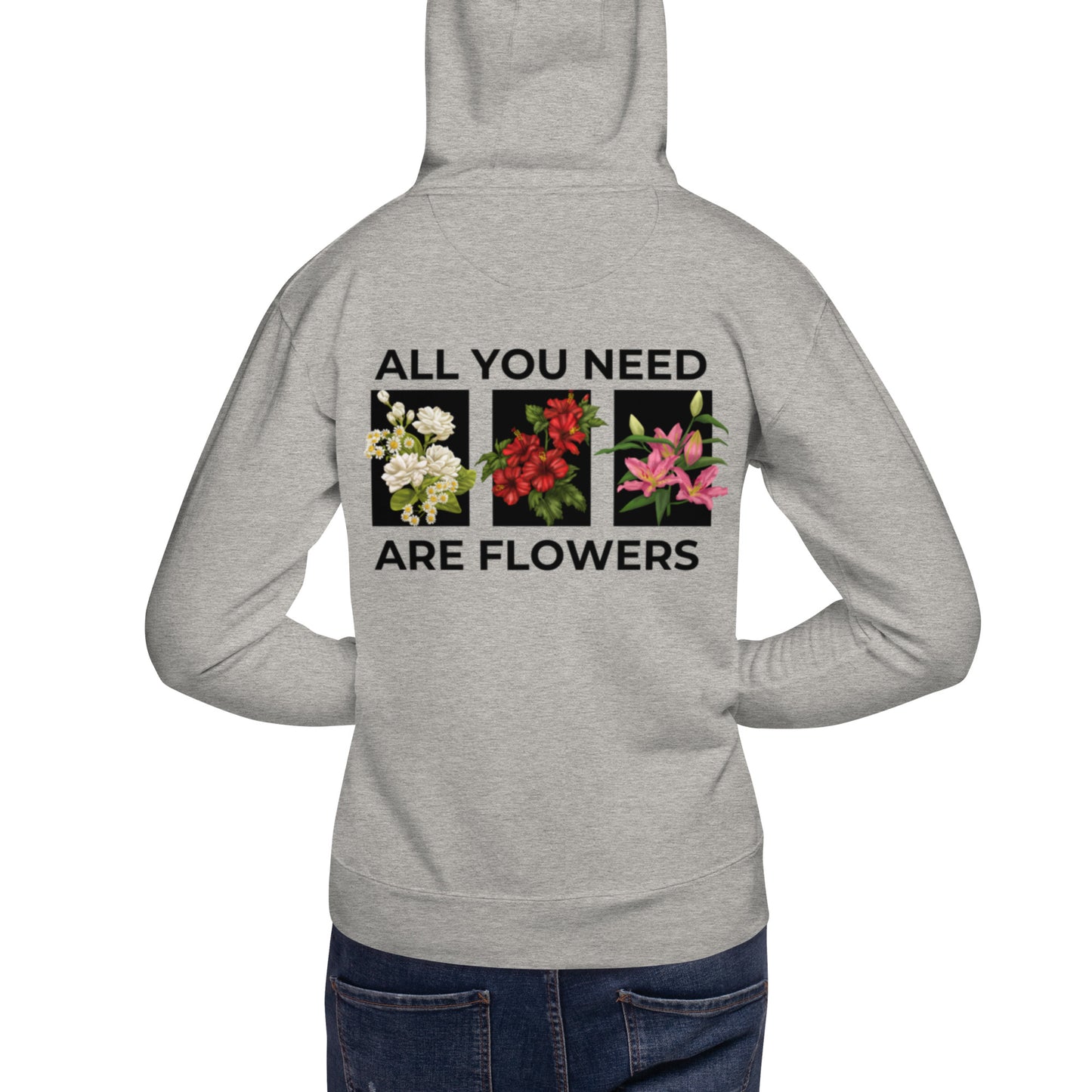 Floral & Slogan Graphic Draestring Thermal lined Hoodie